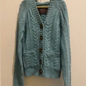 Old Navy Aqua Blue Cable Knit Button Cardigan